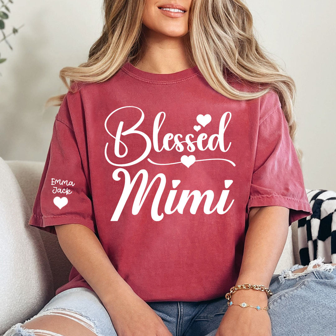 Blessed Mimi Shirt, Personalized Mimi T-Shirt with Custom Names and Cute Heart Design