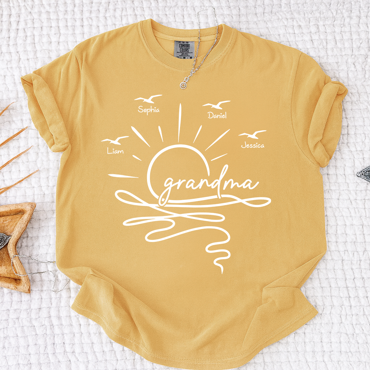 Comfort Colors Personalized Grandma Sunset Shirt, Custom Grandkids Names T Shirt, Beach Grandma Gift for Nana Mimi Gigi Women