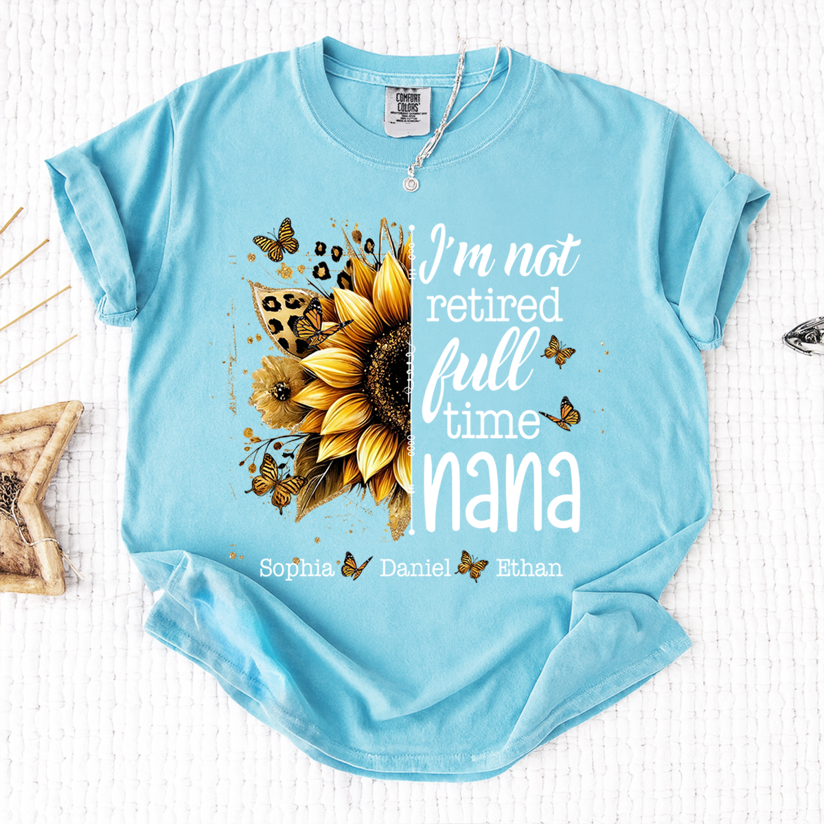 Comfort Colors Mimi Sunflower T-Shirt Personalized, I’m Not Retired Full Time Mimi with Custom Family Names