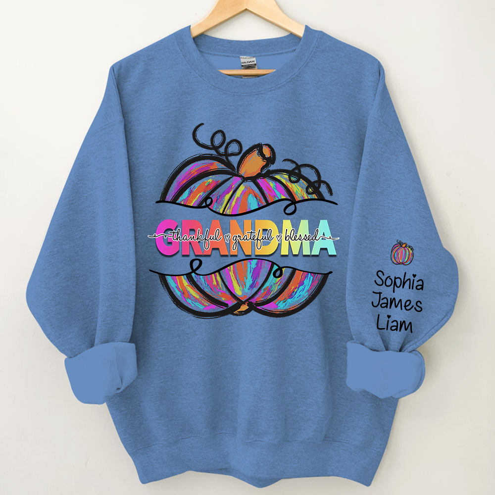 Personalized Grandma Pumpkin Color Autumn, Thankful Grateful Blessed Sweatshirt, Grandma Gift TH