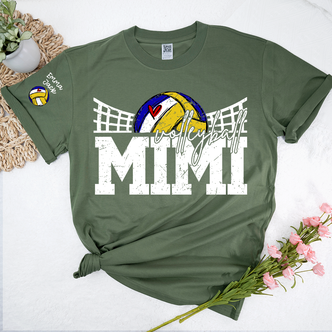 Personalized Mimi Volleyball Shirt with Heart, Custom Volleyball Tee Kids Names And Grandma