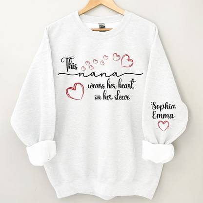 This Nana Wears Heart On Seeve With Grandkids Sweatshirt