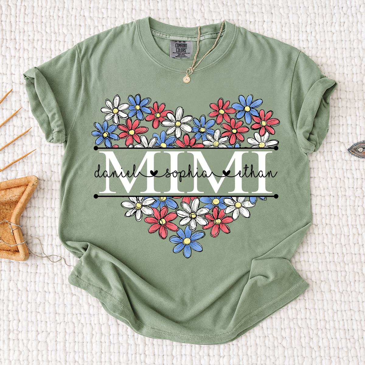 Comfort Colors® Mimi Shirt with A Unique American Flower Design, American Flag shirt, a gift for Grandma And Grandchildren