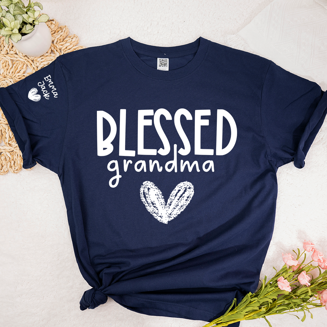Blessed Grandma Shirt, Personalized with Grandkids’ Names, Custom T-Shirt Gift for Grandma
