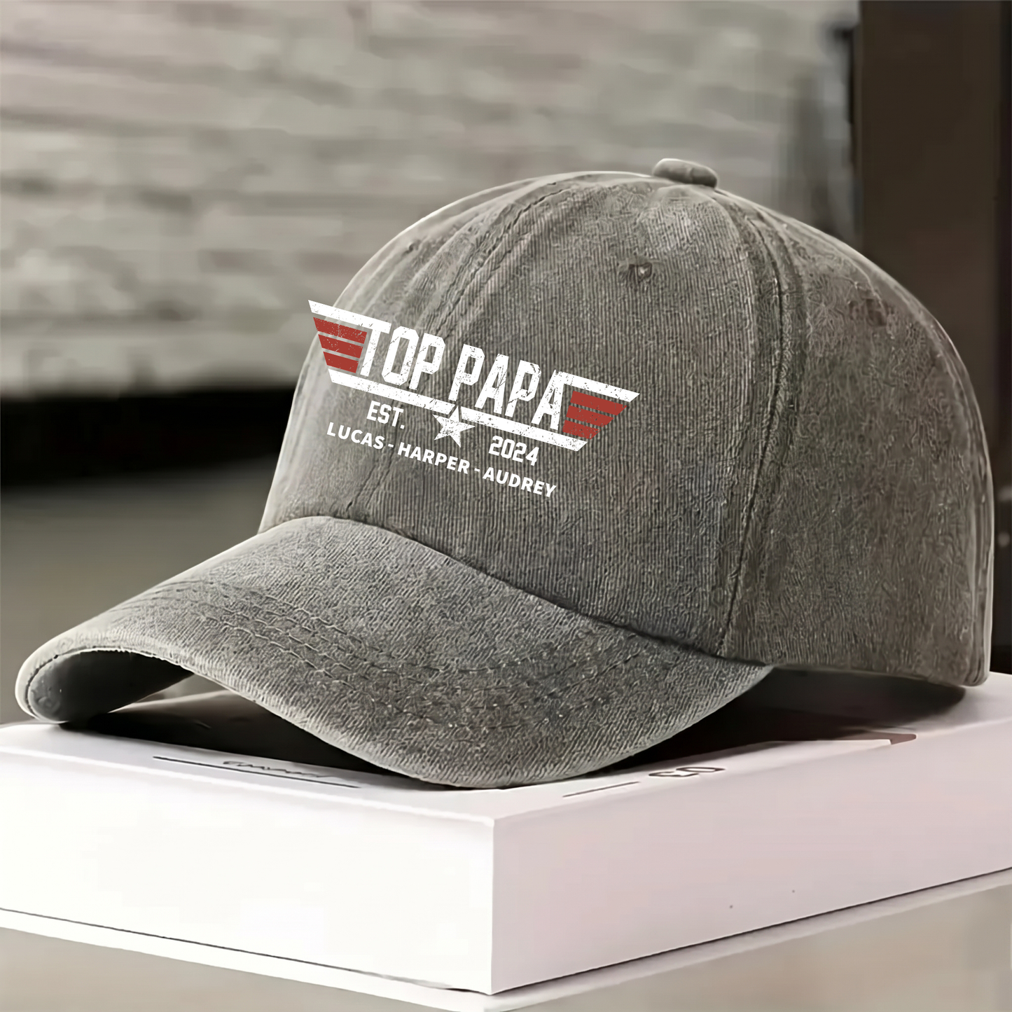 Personalized Gift Top Papa, Grandpa's Birthday, Father's Day Gift Trend, Personalized Custom Vintage Washed Denim Cap