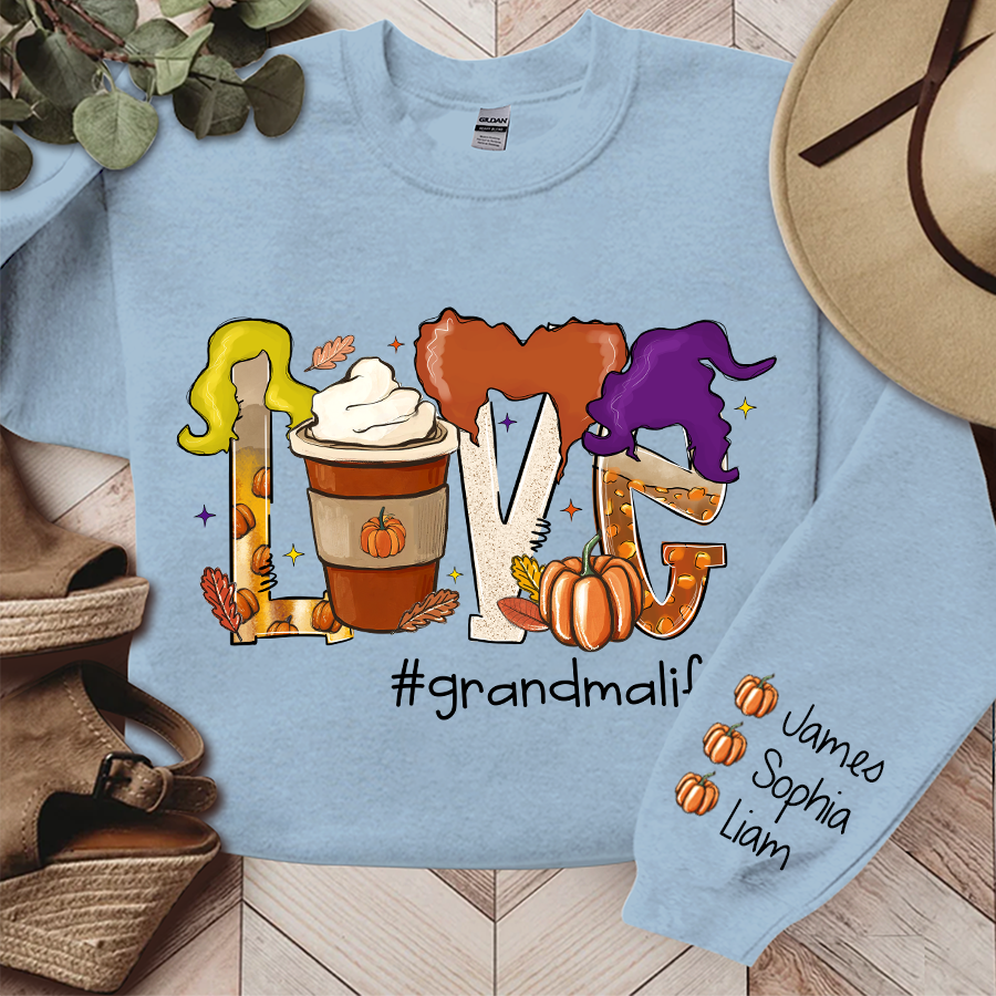 Love Grandma Life Coffee Autumn, Custom Grandma & Kids, Autumn Gift, Grandma Gift TH Sweatshirt