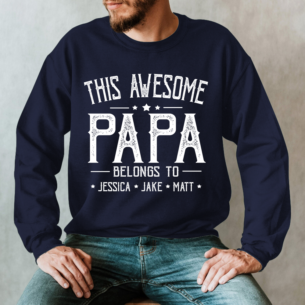 This Awesome Grandpa Belongs To Kids Longsleeve, Custom Papa With Kids Names Longsleeve, Gift For Longsleeve Father Men's