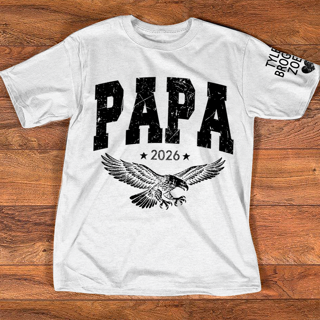 Custom Papa T-Shirt, Personalized Distressed Patriotic Eagle Design Father's Day Tee