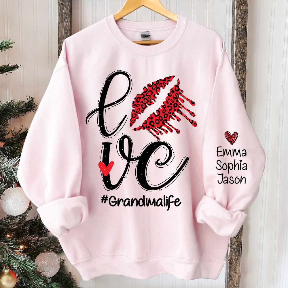 Love Lips Grandma Life Sweatshirt, Custom Grandma And Kids Christmas, Grandma Gift TH Sweatshirt