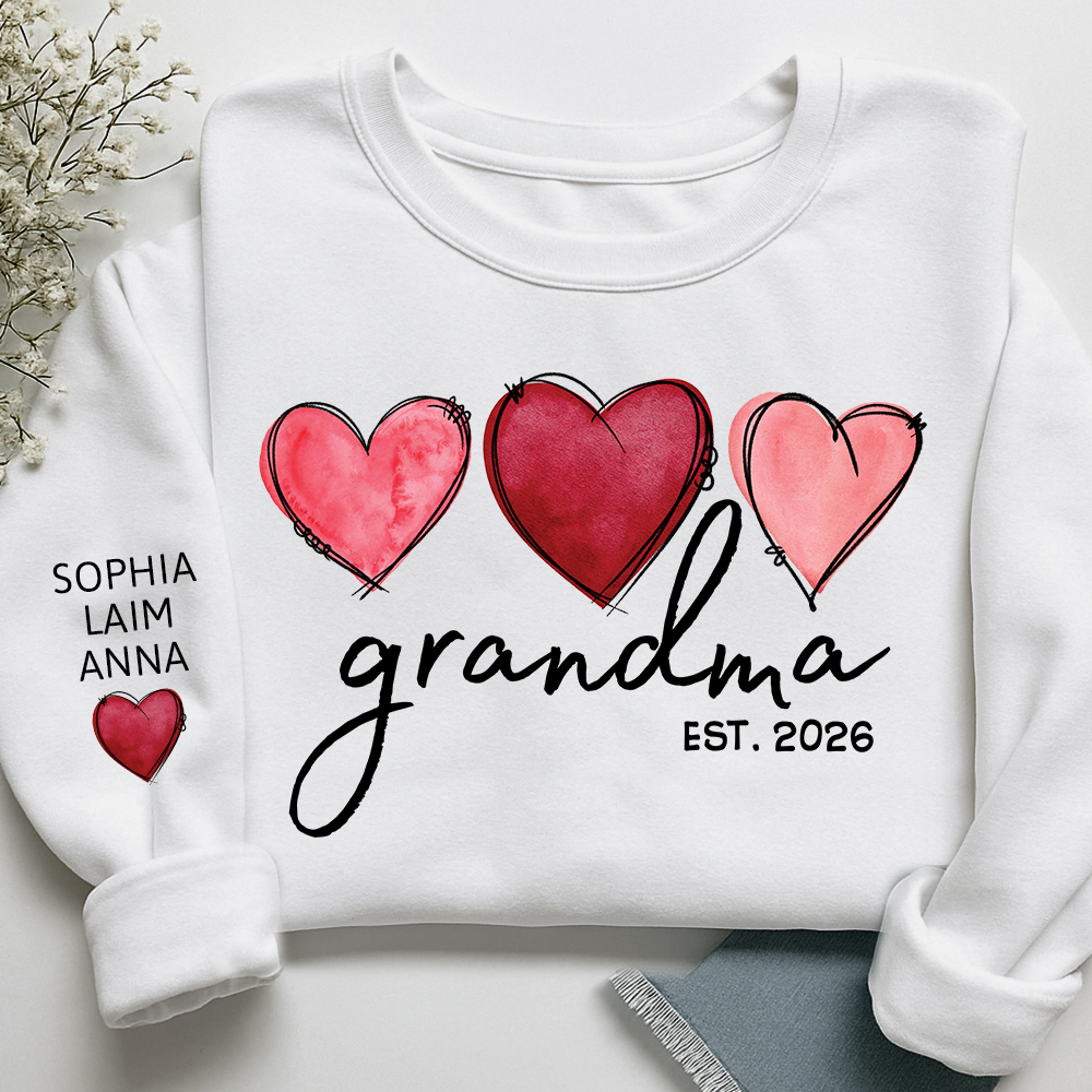 Custom Grandma Valentine Sweatshirt, Heart Valentine Gifts For Grandma And Kids