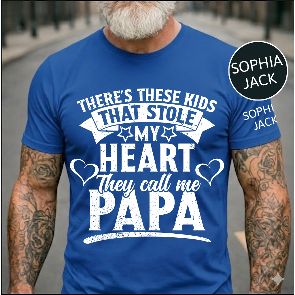 Personalized Papa T-Shirt – “These Kids Stole My Heart” Custom Names Gift for Dad Fathers Day Birthday