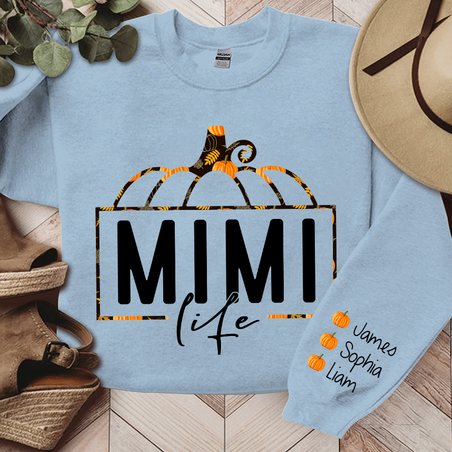 Mimi Life Pumpkin Fall Autumn Sweatshirt, Custom Mimi & Kids, Grandma Gift TH Sweatshirt