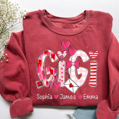 Valentine's Day Sweatshirt, Personalized Gift with Name for Grandma and Grandchildren