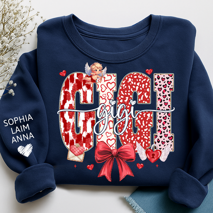 Personalized Valentine Gigi coquette Sweatshirt, Gifts for Grandma, Custom Grandma and Grandchild Names