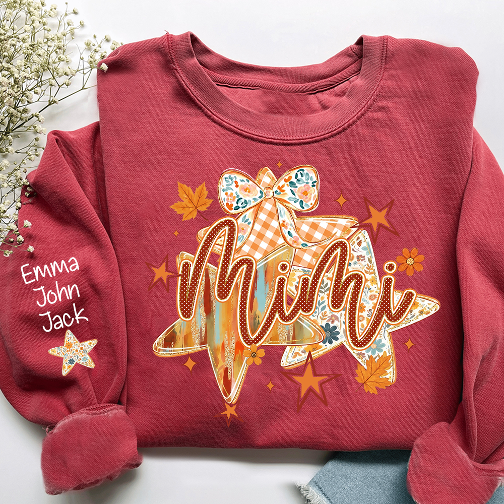 Cute Nana Star Bow Shirt, Personalized Grandma Graphic Tee, Fall Autumn T Shirt, Meaningful Gift from Grandkids