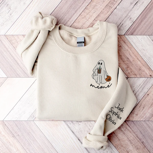 Ghost Halloween Embroidered, Custom Mimi And Kids, Grandma Gift TH Sweatshirt