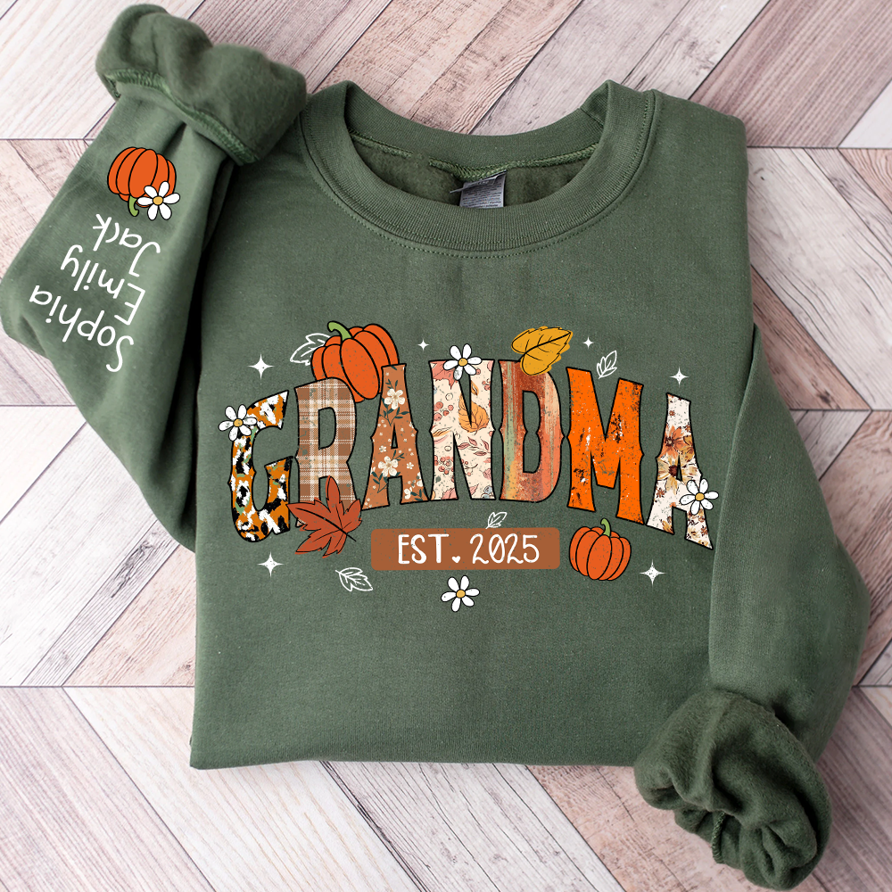 Custom Grandma Pumkin Sweatshirt, Personalized For Grandma And Kids
