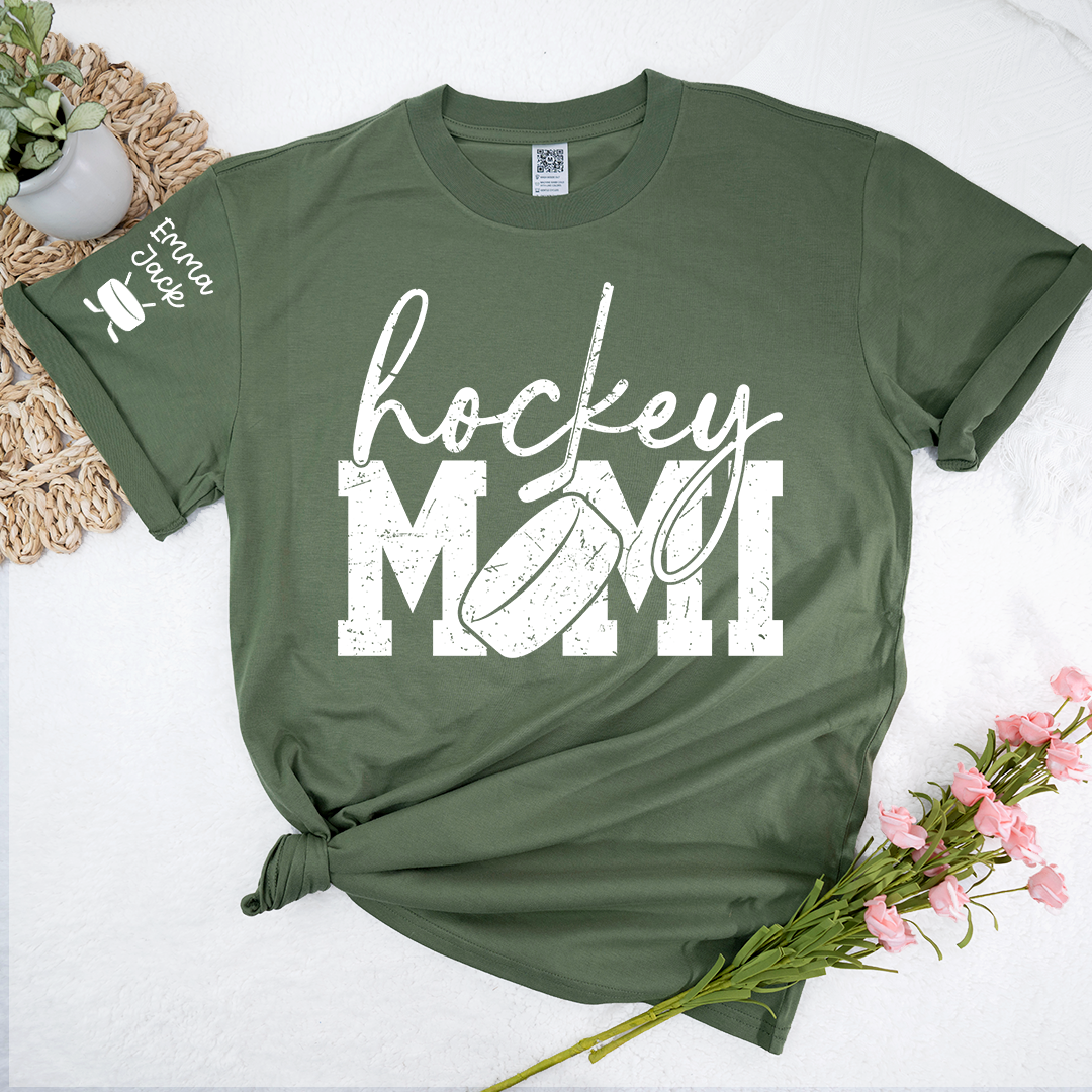 Hockey Mimi Shirt with Custom Names, Hockey Puck and Stick Design Family T Shirt