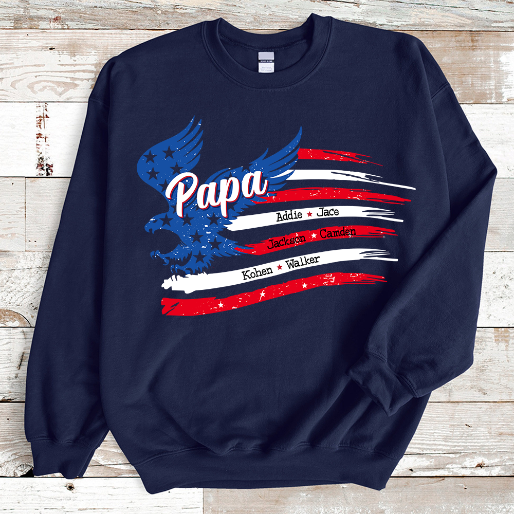Personnalized Papa with Grandkids American Flag Sweatshirt