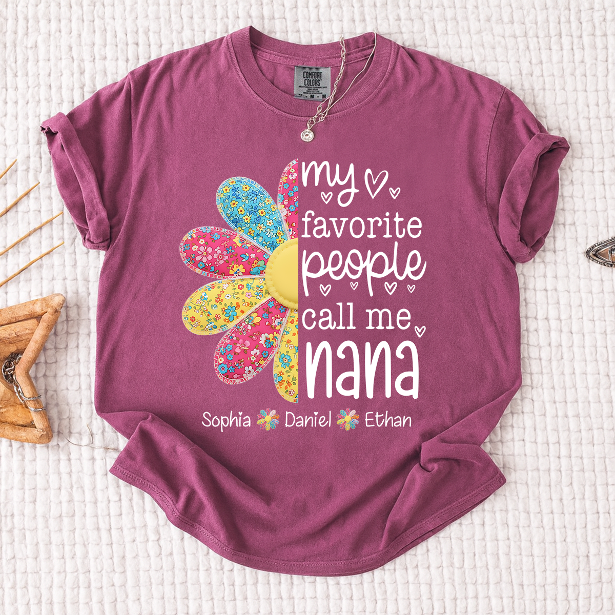 Comfort Colors My Favorite People Call Me Nana Shirt, Personalized Nana T-Shirt with Custom Names and Flower Design