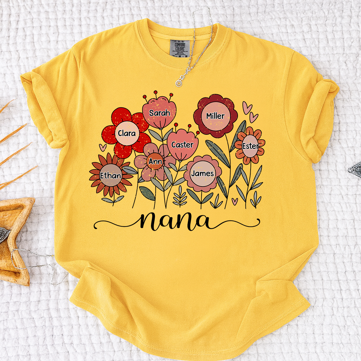 Comfort Colors Personalized Nana T Shirt, Custom Family Floral Design with Kids Names, Perfect Gift for Grandma