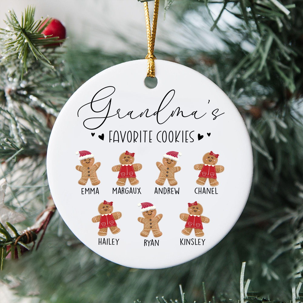 Personalized Grandma’s Favorite Cookies Ornament, Custom Gingerbread Kids Names Christmas Decoration