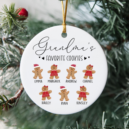 Personalized Grandma’s Favorite Cookies Ornament, Custom Gingerbread Kids Names Christmas Decoration