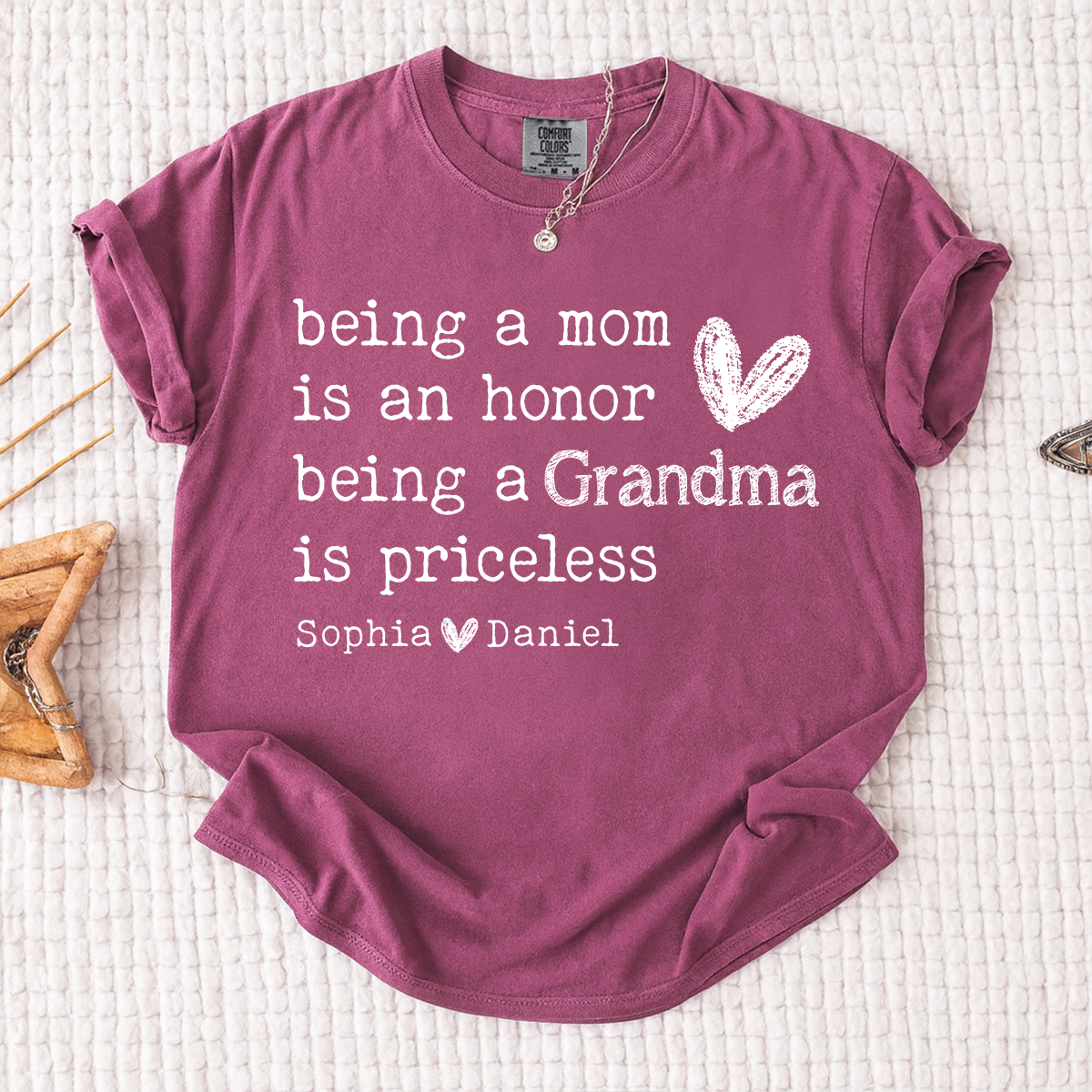 Comfort Colors Custom Grandma T Shirt with Grandkids Names Meaningful Quote Being a Mom Is an Honor Grandma Is Priceless Personalized Family Shirt
