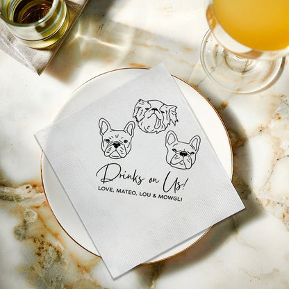 Personalized Illustrated Dog Cat Napkins, Engagement Party Napkins, Glass Cocktail Napkin, Custom Bar Napkins, custom Photo Dog Napkins 2024