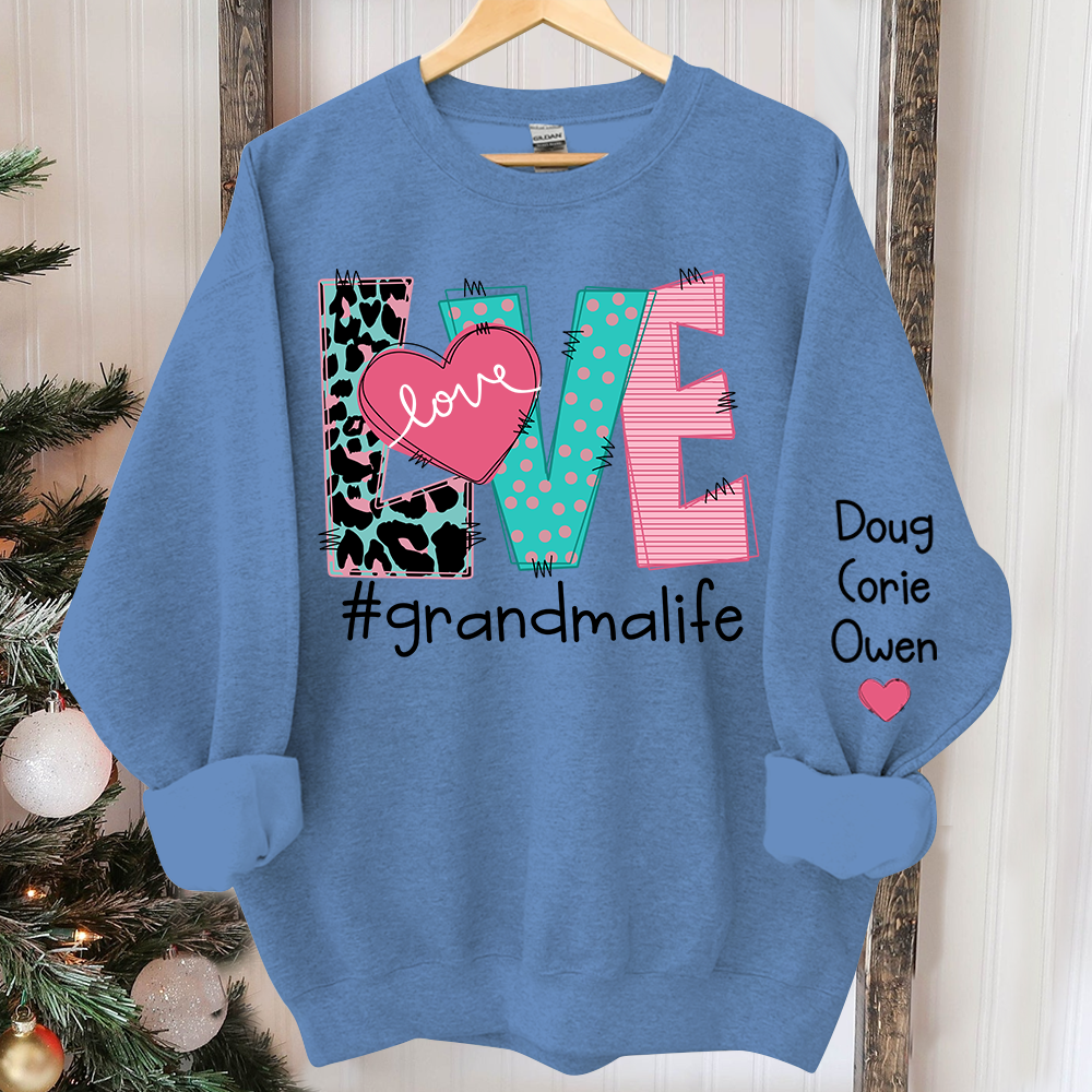 Personalized Love Grandma Life Trend Sweatshirt, Custom Grandma and Grandkids Sweatshirt