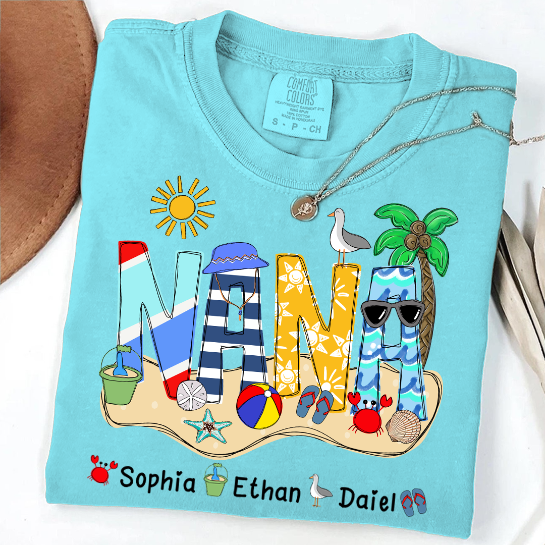 Comfort Colors® Summer Nana Tshirt, Custom Nickname With Grandkids Name, Love Summer 2025