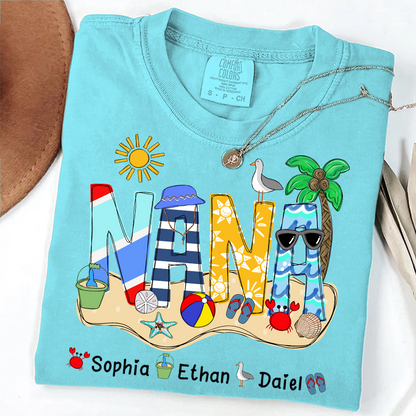 Comfort Colors® Summer Nana Tshirt, Custom Nickname With Grandkids Name, Love Summer 2025