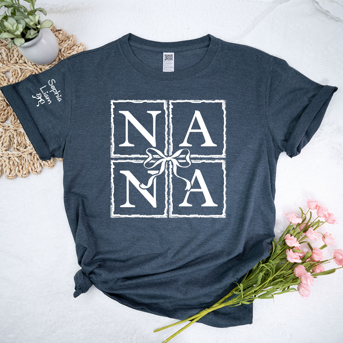 Nana Shirt with Bow Design, Personalized Nana T-Shirt for Women, Custom Grandmother Apparel, Family Role Clothing