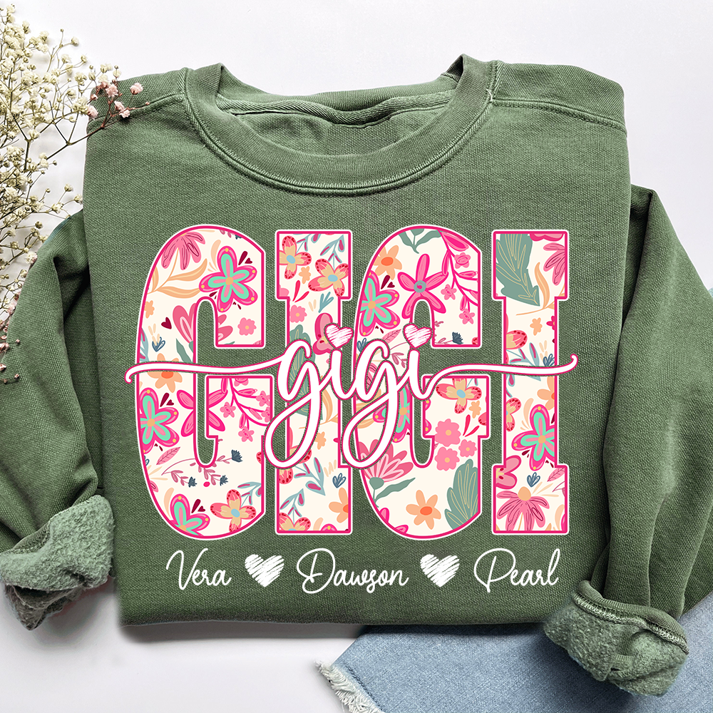 Gigi Sweatshirt Cute Floral Graphic Tee, For Gift Grandma And Kids