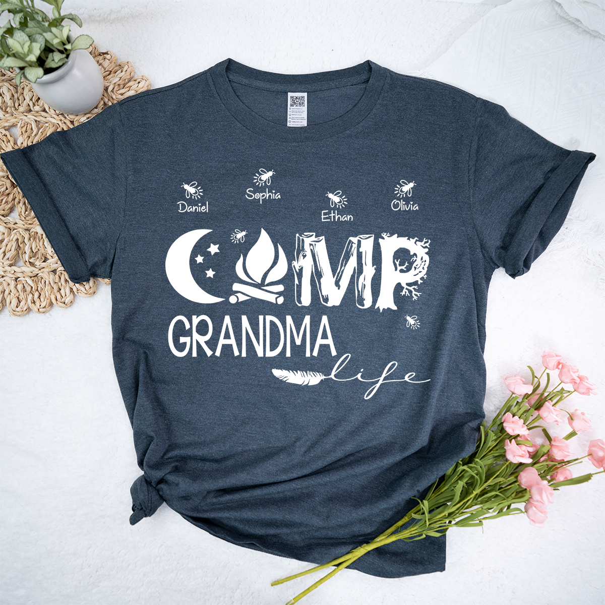 Personalized Camp Grandma Life Shirt, Custom Grandkids Names Camping T-Shirt, Outdoor Grandma Gift, Campfire Family Tee