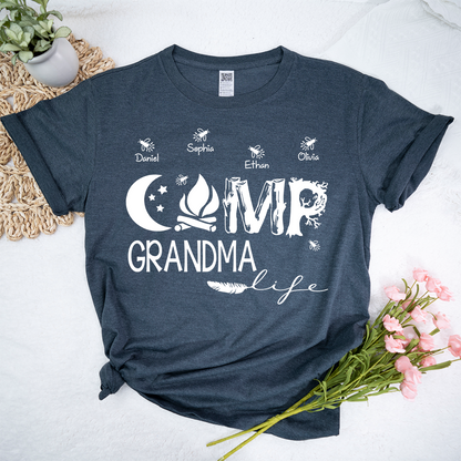 Personalized Camp Grandma Life Shirt, Custom Grandkids Names Camping T-Shirt, Outdoor Grandma Gift, Campfire Family Tee
