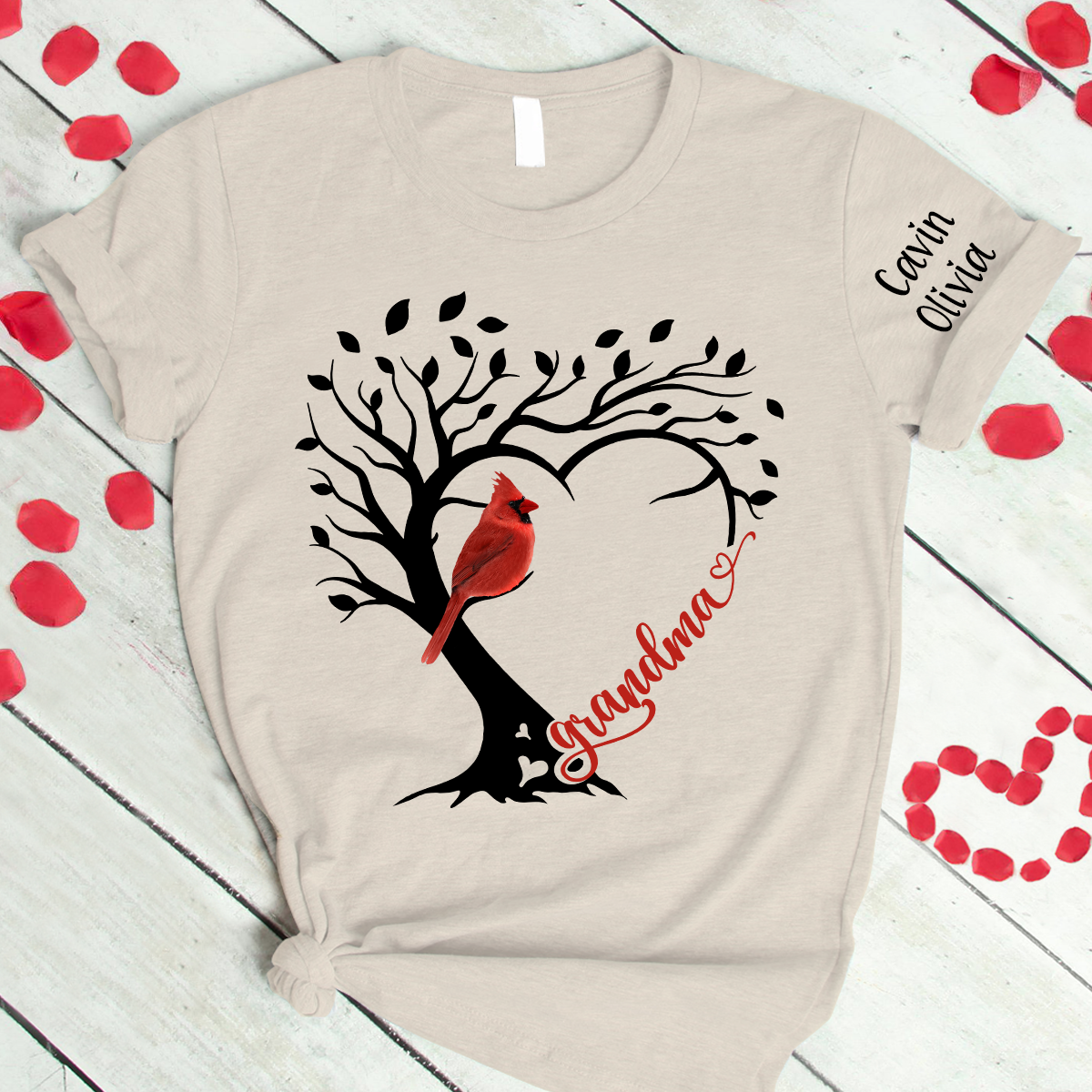 Custom Grandma Cardinal With Grandkids T-Shirt