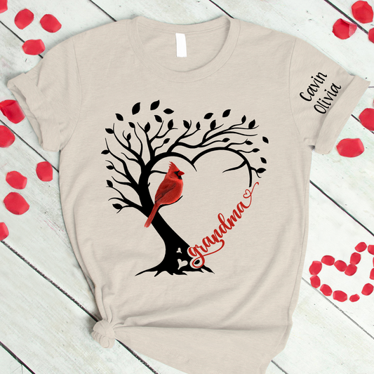 Custom Grandma Cardinal With Grandkids T-Shirt