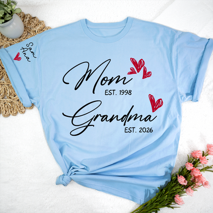 Personalized Mom and Grandma T-Shirt, Custom EST Year T-Shirt with Heart and Arrow Design for Mom and Grandma