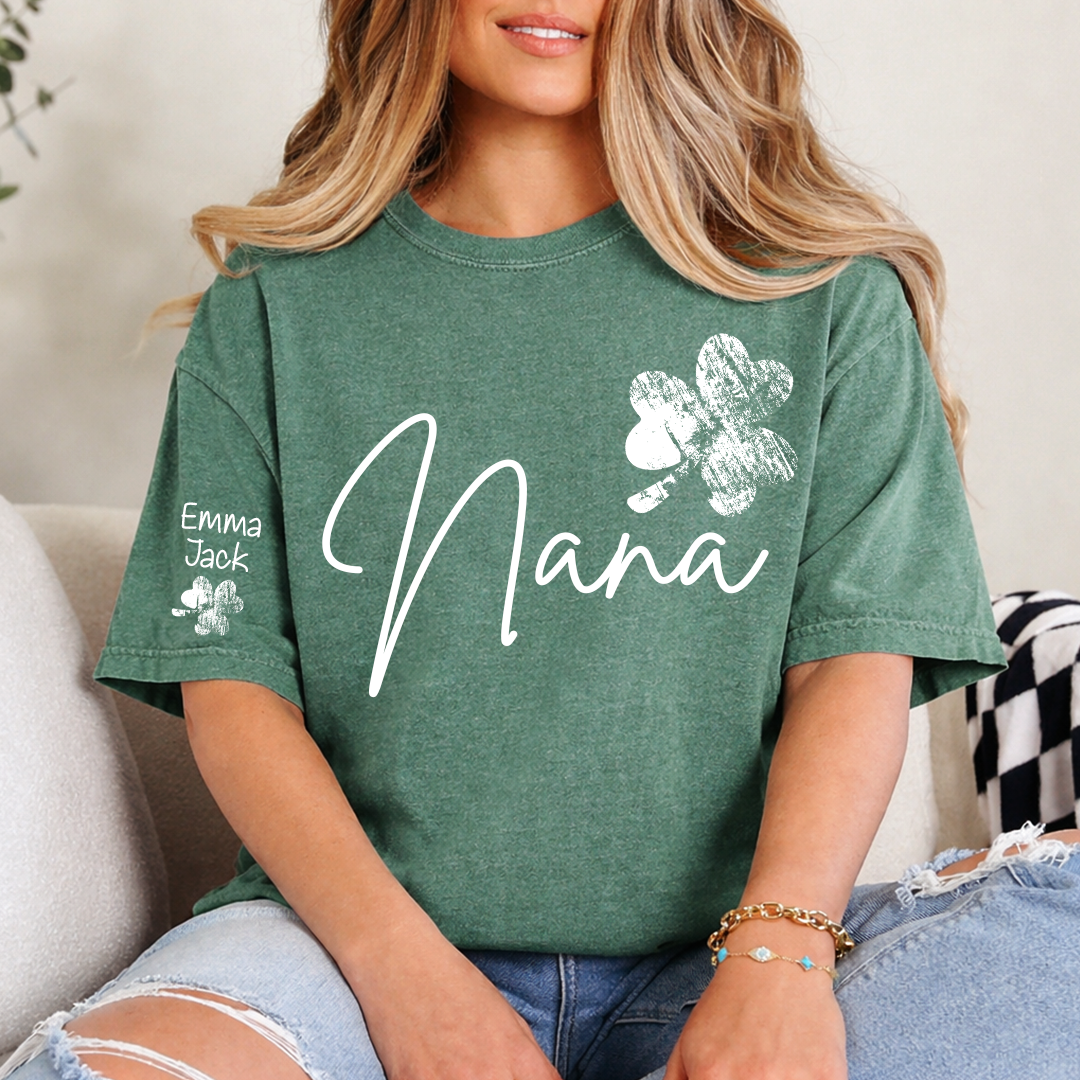 Lucky Grandma St Patrick’s Day T Shirt, Nana Shamrock Custom Names Design