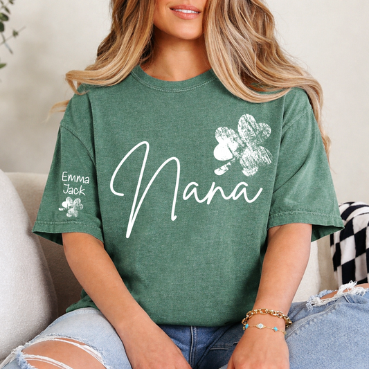 Lucky Grandma St Patrick’s Day T Shirt, Nana Shamrock Custom Names Design