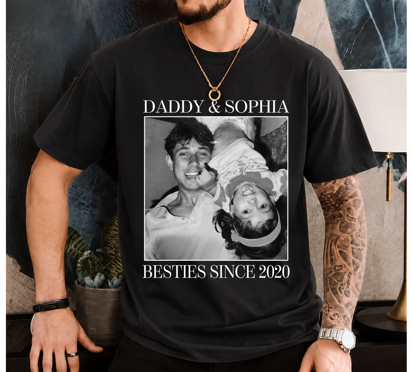 Personalized Father's Day Photo Shirt, Custom Besties Since Gift for Dad Daddy Papa T-shirt