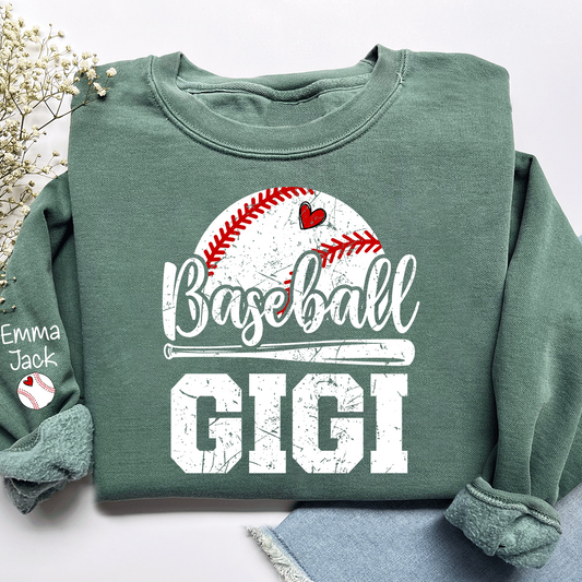 Custom Baseball Gigi Sweatshirt, Graphic Tee With Baseball And Heart Design for Gift Grandma And Kids