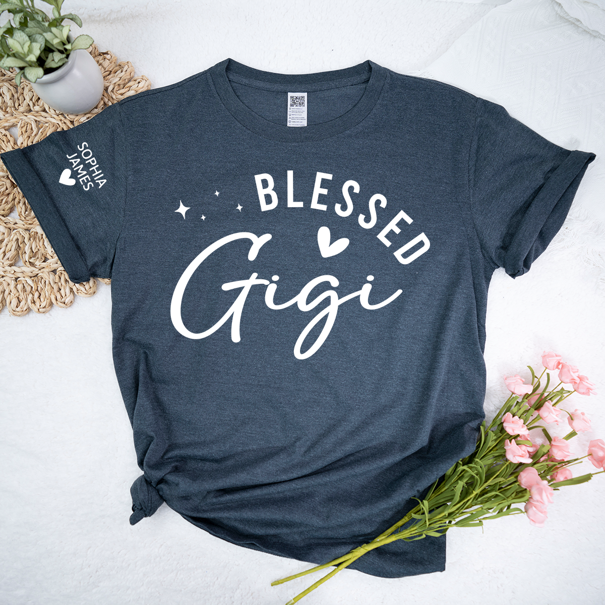 Blessed Gigi Shirt, Personalized Grandma T-Shirt with Heart, Custom Family Apparel for Gigi