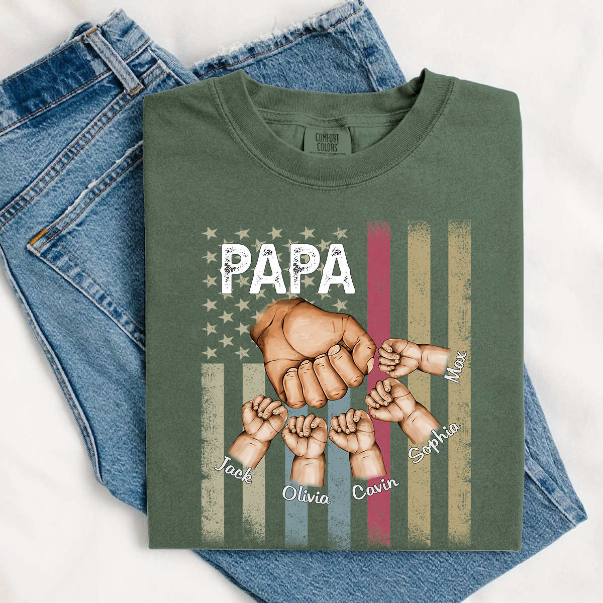Comfort Colors® Custom Papa And Kids Fist Bump American Flag 2025 T-Shirt