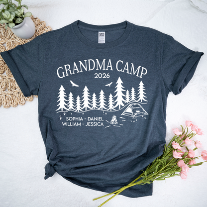 Grandma Camp Shirt 2026, Custom Grandma Camping T-Shirt with Grandchildren Names, Nature Lover Gift for Grandma
