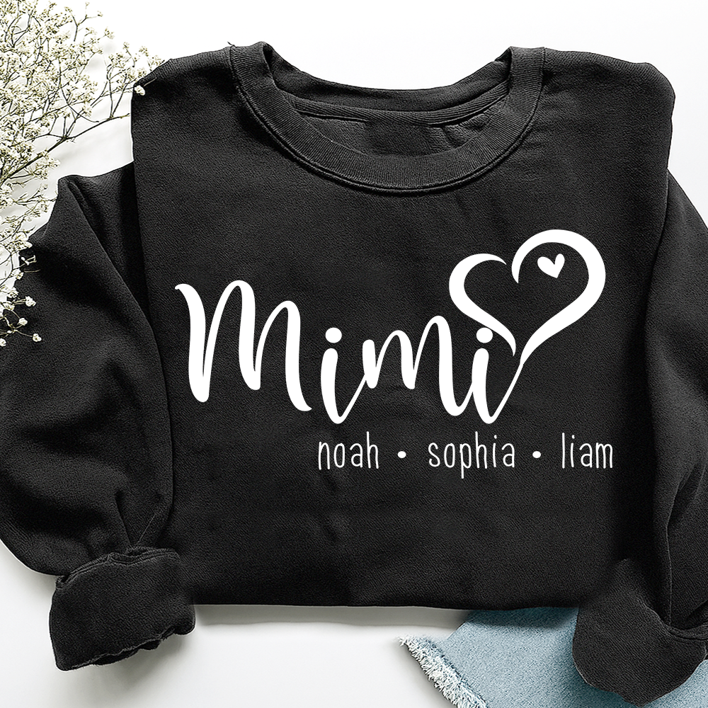 Personalized Mimi Heart Sweatshirt, Gift for Grandma and Kids, Unique Gift for Grandma and Family