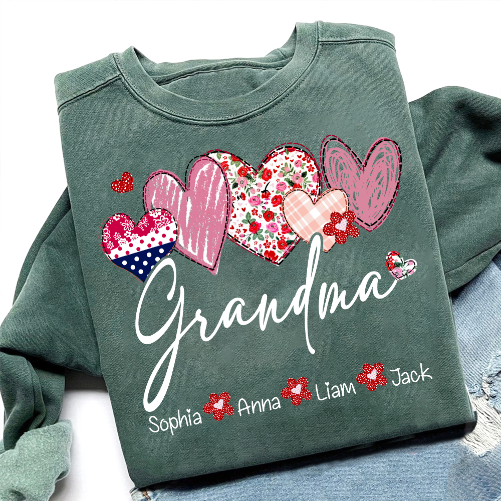 Custom Grandma Pullover, Heart Graphic Sweatshirt for Grandma And Kids