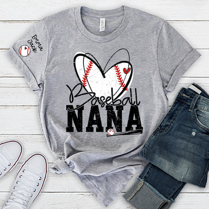 Baseball Nana Shirt, Personalized Family T Shirt with Custom Grandkids Names and Heart Design