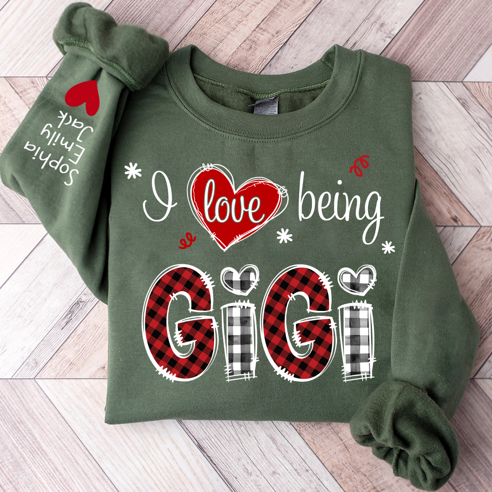 Valentine I Love Being Grandma Sweatshirt, Heart Patchwork Gift For Grandma And Kids
